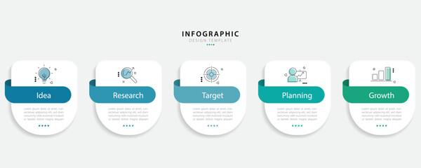 Fototapete - Timeline infographic template. 5 Step timeline journey, calendar Flat simple infographics design template. presentation graph. Business concept with 5 options, vector illustration.