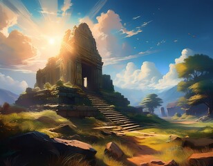 ruined temple sky sunlight