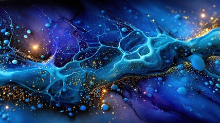 Wall Mural - abstract blue and purple swirls with glowing golden accents