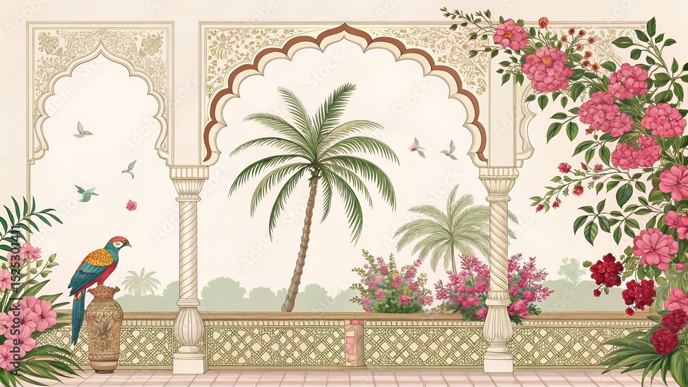 Mughal Pattern Tree mughal ethnic pattern temple arch palm tree Stock Illustration | Adobe ...