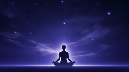 Wall Mural - Silhouette meditates under a starry night.  Inspire calm with yoga, spirituality, or zen concepts. Perfect for wellness campaigns, mindfulness apps, and cosmic-themed visuals.