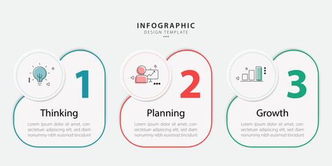 Fototapete - Vector infographic template design. 3 Step timeline journey. Process diagram, 3 options on white background, social media post, Infograph elements vector illustration.