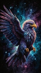 a majestically soaring astronomic griffin