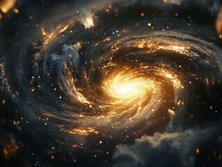 Wall Mural - Galaxy with swirling nebula, stars, and planets. Abstract cosmic view in deep space.