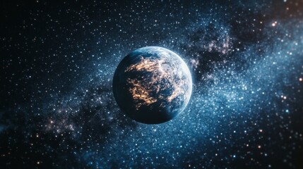 a stunning cosmic view of earth from deep space with a galaxy in the backdrop. this image represents