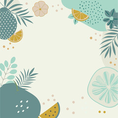  Modern abstract fruit illustration with lemon watermelon and botanical decorative elements