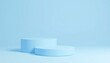 © yuttapoom - Light blue product background stand or podium pedestal on empty display with blank backdrops. 3D rendering.