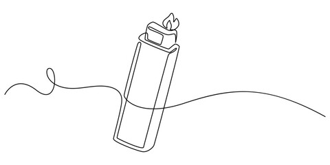 Continuous line drawing. Lighter. Black isolated on white background. Hand drawn vector illustration, Continuous Line Drawing Of Lighter. One Line Of Lighter. Lighter Continuous Line Art. Editable Out