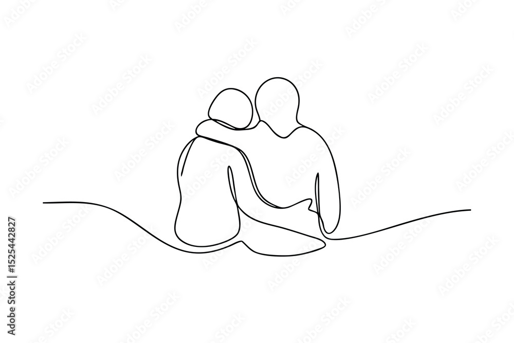 Continuous line drawing couple embracing sitting together Stock Vector ...