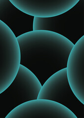 Fototapete - Abstract background with series of large, overlapping, semi-circular shapes with a soft turquoise glow around the edges. Deep black background, forming a visually smooth, futuristic gradient effect.
