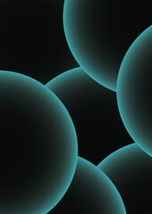 Leinwandbilder - Abstract background with series of large, overlapping, semi-circular shapes with a soft turquoise glow around the edges. Deep black background, forming a visually smooth, futuristic gradient effect.