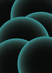Fototapete - Abstract background with series of large, overlapping, semi-circular shapes with a soft turquoise glow around the edges. Deep black background, forming a visually smooth, futuristic gradient effect.