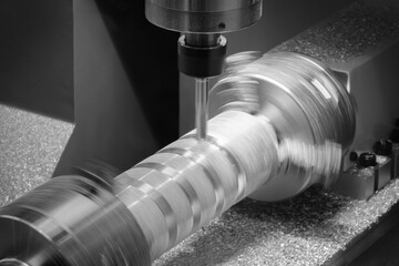 Aufkleber - Hi-precision CNC rotation milling machine with cutting sample in blue-silver tone.The micro cutting technique in precision part.