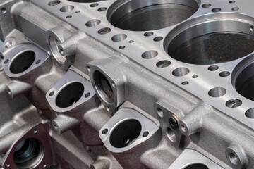 Aufkleber - Close-up of a disassembled silver car engine auto service concept background.