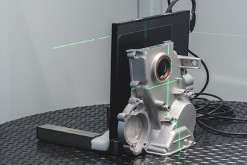 Poster - Machine is used to create a 3D laser model of a part. Industrial technology concept background