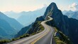 © Benjamas - A winding road ascending a mountain, symbolizing the journey of a career path, full of challenges and rewards, leading to the summit of success , goal, striving for success