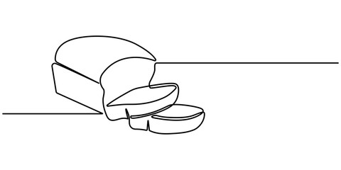 One continuous line drawing of long loaf bread. Simple black line sketch of French baguette, bread one line drawing, one line bread bun. bakery and cafe concept good for logo. Vector illustration.
