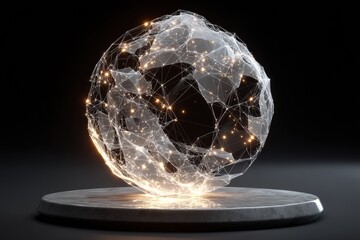 Wall Mural - glowing interconnected network sphere on a dark background representing connectivity