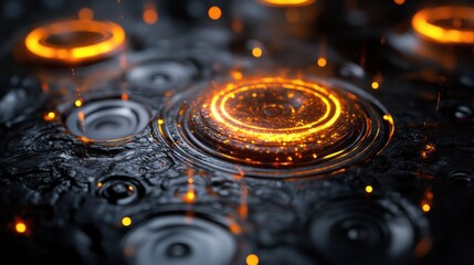 Wall Mural - abstract fiery rings on dark surface