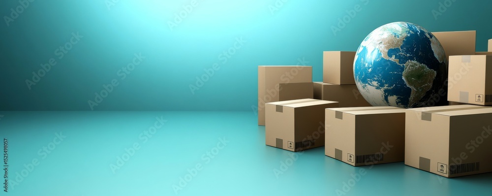 Global Shipping Cardboard Boxes and Earth Globe, Shipping, Global ...