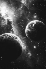 Wall Mural - Digital artwork of celestial bodies, including planets and stars.
