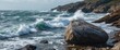 © Sona - Stormy sea waves crashing against rocks on a rugged coastline. Nature and ocean scenery, turbulent water, coastal landscape.