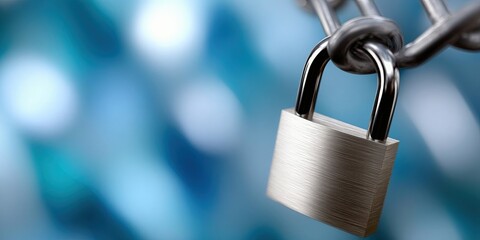 Aufkleber - Padlock and Chain Against a Blue Background, Symbolizing Data Protection and Cybersecurity Solutions for Business : Generative AI
