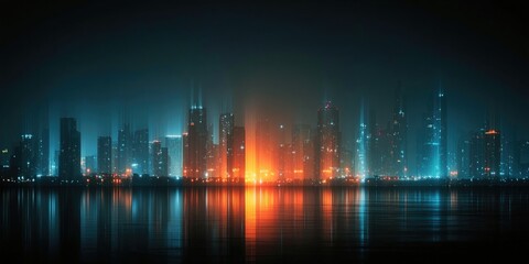 Leinwandbilder - Futuristic Cityscape at Night With Water Reflections, Evoking Innovation and Urban Development, Ideal for Technology and Infrastructure Projects : Generative AI