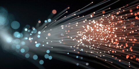 Aufkleber - Fiber Optic Cables Glowing With Orange and Blue Light, Representing Connectivity and Digital Transformation in Telecommunications : Generative AI