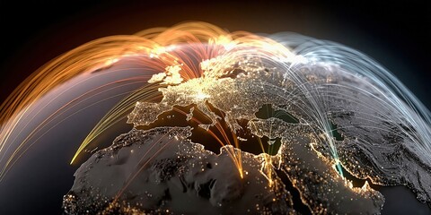 Leinwandbilder - Global Network Connection Over Europe and Asia, Representing International Business and Worldwide Communication, Ideal for Digital Transformation Concepts : Generative AI
