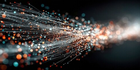 Leinwandbilder - Abstract Network of Glowing Fibers on Dark Background, Illustrating Connectivity and Digital Transformation, Ideal for Technology and Innovation : Generative AI