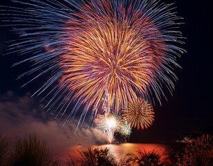 colorful fireworks exploding in the night sky creating a mesmerizing spectacle