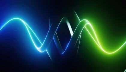 Leinwandbilder -  dynamic neon waveform in blue and green on black background with glowing gradients and light trails for tech branding, music visuals, and digital design asset