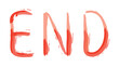 © Triple - A red watercolor painting of the word end with brush strokes on a white isolated background art