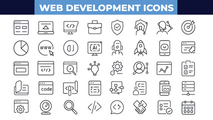 web development set of web icons in line style. developer icons for web and mobile app. code, api, p
