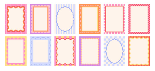 Wall Mural - wavy retro frames. bright geometric edges and patterns covers, art style invitation or postcards des