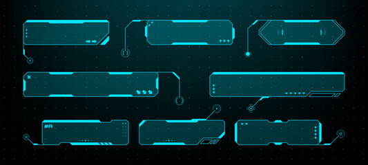 Fototapete - Set of blue hud frames for game interface. Futuristic vector digital elements and boxes. Sci-fi display concept design. Vector graphics.