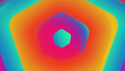 Poster -  vibrant layered hexagon tunnel in rainbow gradient with glowing neon texture for futuristic web design, abstract branding, and bold digital print media