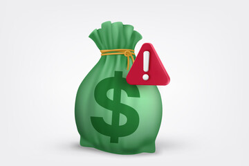 Aufkleber - Money sack with red exclamation sign. 3d vector illustration