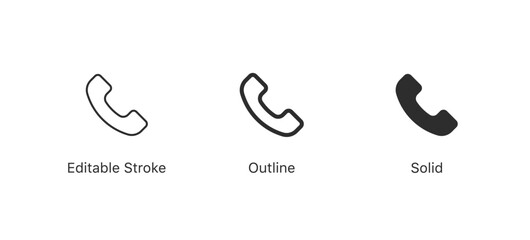 Poster - Set of phone icon or telephone receiver icons for phone calls and communication and support. Ideal for business, contact, or telecom designs. in editable stroke, outline, and solid styles
