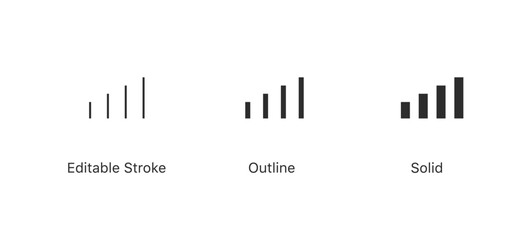 Aufkleber - Set of signal bar icon or signal strength icons for network strength. Ideal for mobile, wireless and mobile network connectivity, wifi, or tech designs. in editable stroke, outline, and solid styles