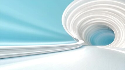 Poster - Abstract Architectural Passage: An abstract architectural form composed of curving, luminous white and blue lines leads the eye toward a distant, undefined point, evoking a sense of movement, space.