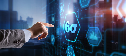 Wall Mural - business man pointing six sigma to control products quality process