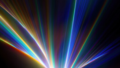 Poster - abstract light beam burst with prismatic rainbow refractions on dark background, creating futuristic radiant rays for digital artwork, web design, poster print or tech branding graphic

