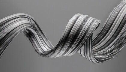 Poster - sleek monochrome ribbon wave with ultra-fine parallel lines on gray background for abstract art print, branding asset, tech poster, or minimalist web design element

