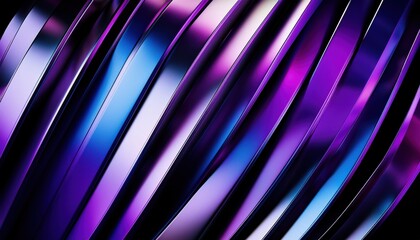 Poster - abstract metallic stripes with gradient purple, blue, and black reflections in diagonal layout for modern web design, branding, poster, or digital background use

