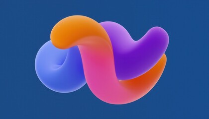 Aufkleber - fluid abstract 3d shape in vibrant gradient tones of purple, pink, orange, and blue on deep blue background, ideal for futuristic branding, tech web design, digital wallpaper, or motion graphic

