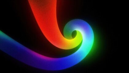 Poster - vibrant neon spiral on black background with glowing rainbow gradient curl in abstract motion, perfect for digital art, web design, poster, tech branding, or futuristic interface graphic

