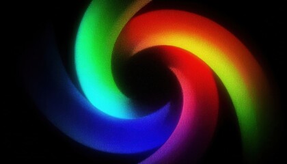 Poster - vibrant neon spiral on black background with glowing rainbow gradient curl in abstract motion, perfect for digital art, web design, poster, tech branding, or futuristic interface graphic

