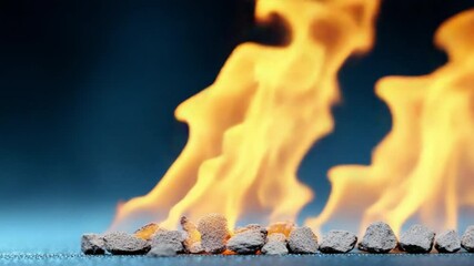 Aufkleber - Burning Stones and Flames: A dynamic image capturing a line of stones engulfed in flames, showcasing the vibrant dance of fire against a dark backdrop.